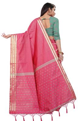 Pink Cotton woven saree with blouse 3