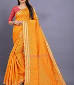 Yellow Cotton woven saree with blouse