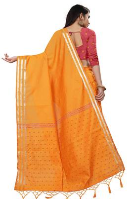 Yellow Cotton woven saree with blouse 3