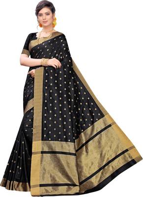 Black woven silk blend saree with blouse 1