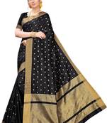 Black woven silk blend saree with blouse