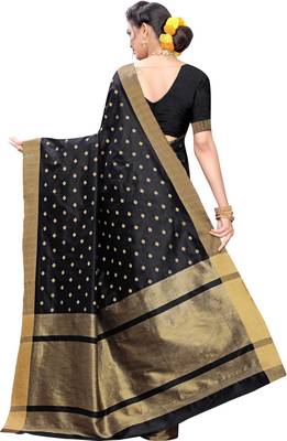 Black woven silk blend saree with blouse 2