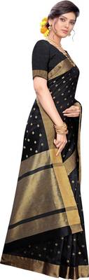 Black woven silk blend saree with blouse 3
