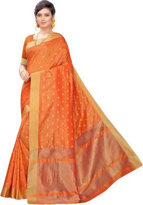 Orange woven silk blend saree with blouse 1