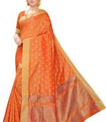 Orange woven silk blend saree with blouse