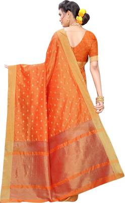 Orange woven silk blend saree with blouse 2
