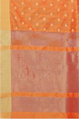 Orange woven silk blend saree with blouse 6
