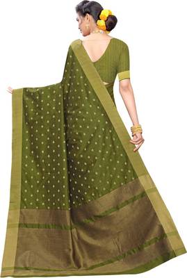 olive woven silk blend saree with blouse 2
