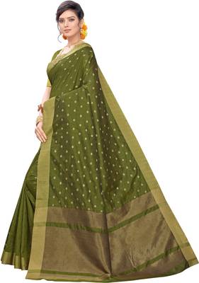 olive woven silk blend saree with blouse 3