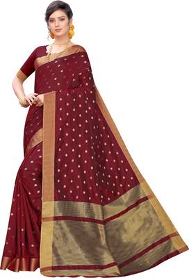 Maroon woven silk blend saree with blouse 1