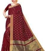 Maroon woven silk blend saree with blouse
