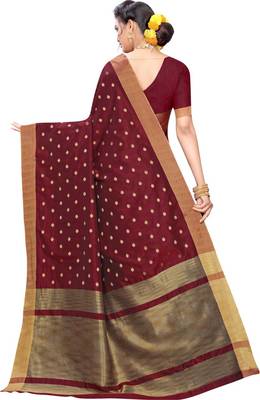 Maroon woven silk blend saree with blouse 2