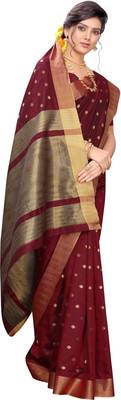 Maroon woven silk blend saree with blouse 3