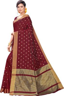 Maroon woven silk blend saree with blouse 4