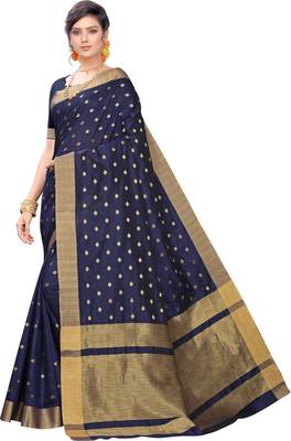 Blue woven silk blend saree with blouse 1