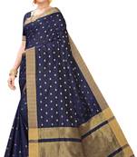 Blue woven silk blend saree with blouse