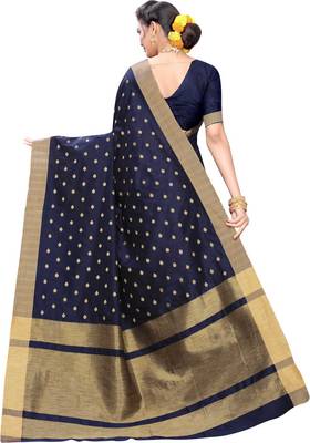 Blue woven silk blend saree with blouse 2