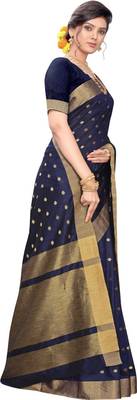 Blue woven silk blend saree with blouse 3
