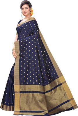 Blue woven silk blend saree with blouse 4