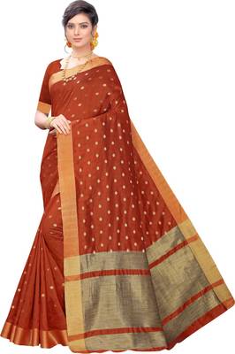 Orange woven silk blend saree with blouse 1