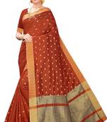 Orange woven silk blend saree with blouse