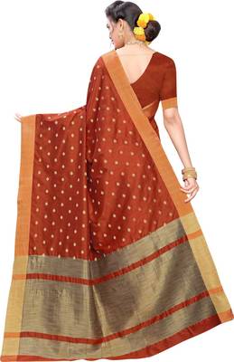 Orange woven silk blend saree with blouse 2