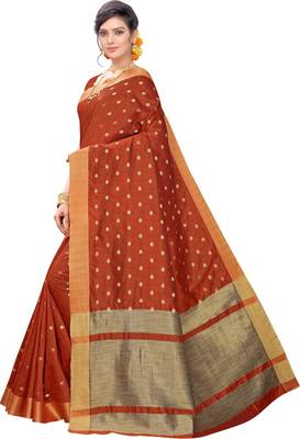 Orange woven silk blend saree with blouse 3