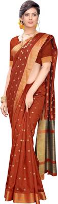 Orange woven silk blend saree with blouse 4