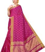 Pink woven silk blend saree with blouse