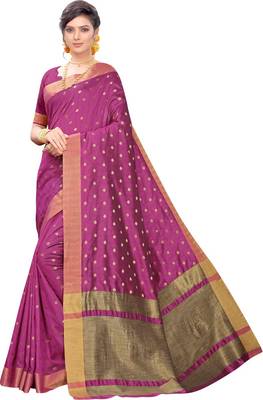 Purple woven silk blend saree with blouse 1