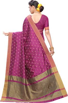 Purple woven silk blend saree with blouse 2