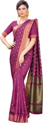 Purple woven silk blend saree with blouse 3