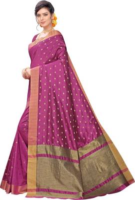 Purple woven silk blend saree with blouse 4