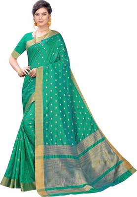 Green woven silk blend saree with blouse 1