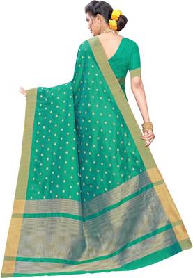 Green woven silk blend saree with blouse 2