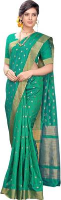Green woven silk blend saree with blouse 3
