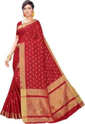 Red woven silk blend saree with blouse 1