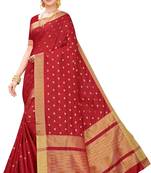 Red woven silk blend saree with blouse