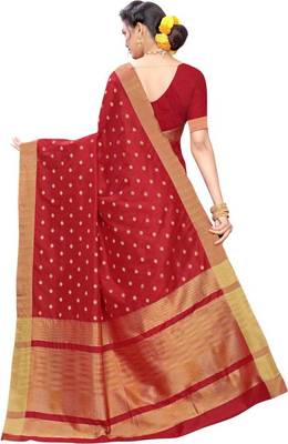 Red woven silk blend saree with blouse 2