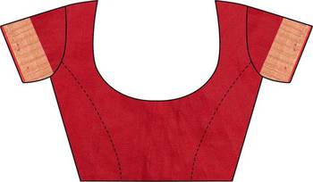 Red woven silk blend saree with blouse 5