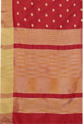 Red woven silk blend saree with blouse 6