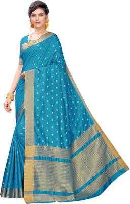 Blue woven silk blend saree with blouse 1