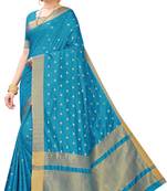 Blue woven silk blend saree with blouse