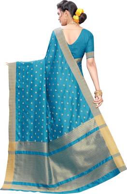 Blue woven silk blend saree with blouse 2