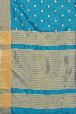 Blue woven silk blend saree with blouse 6