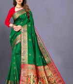 Green woven silk blend saree with blouse