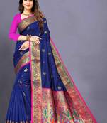 Blue woven silk blend saree with blouse