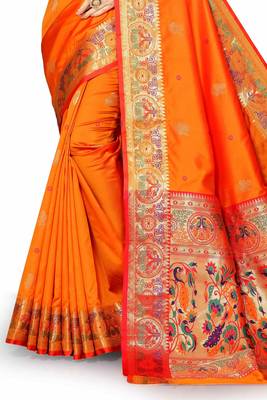 Orange woven silk blend saree with blouse 3