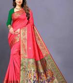 Peach woven silk blend saree with blouse