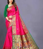 Pink woven silk blend saree with blouse